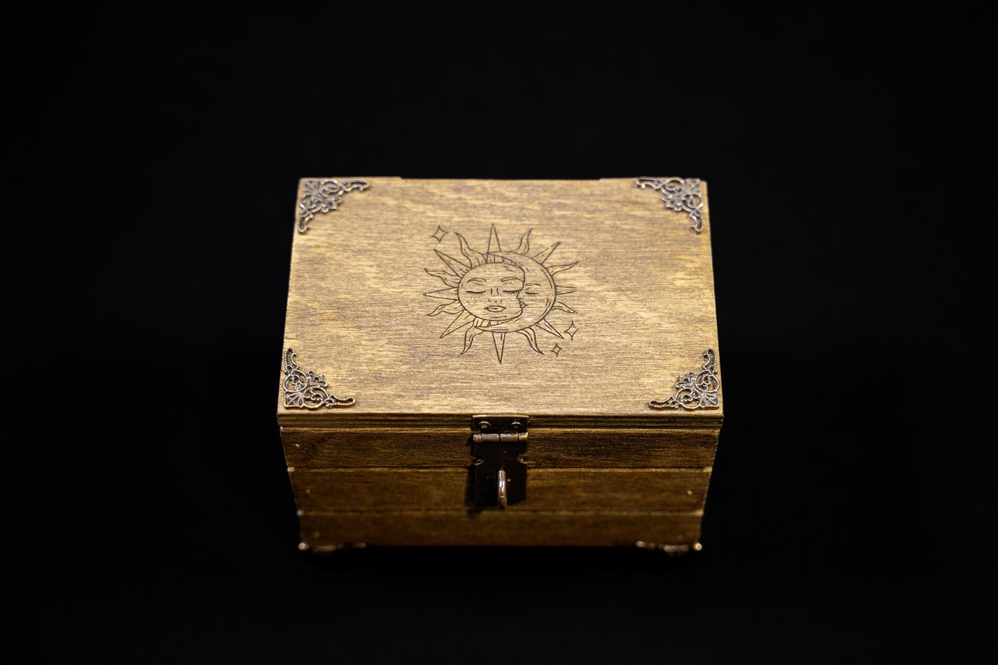 Tarot Card Storage Box - Wooden Tarot Box with Sun &amp; Moon - Gothic Witchy Divination Chest - Fits Tarot Deck Box