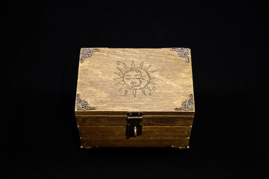 Tarot Kart Saklama Kutusu – Güneş ve Ay Motifli Ahşap Tarot Kutusu – Gotik, Cadı Temalı Kehanet Sandığı – Tarot Deste Kutusuna Uygun
