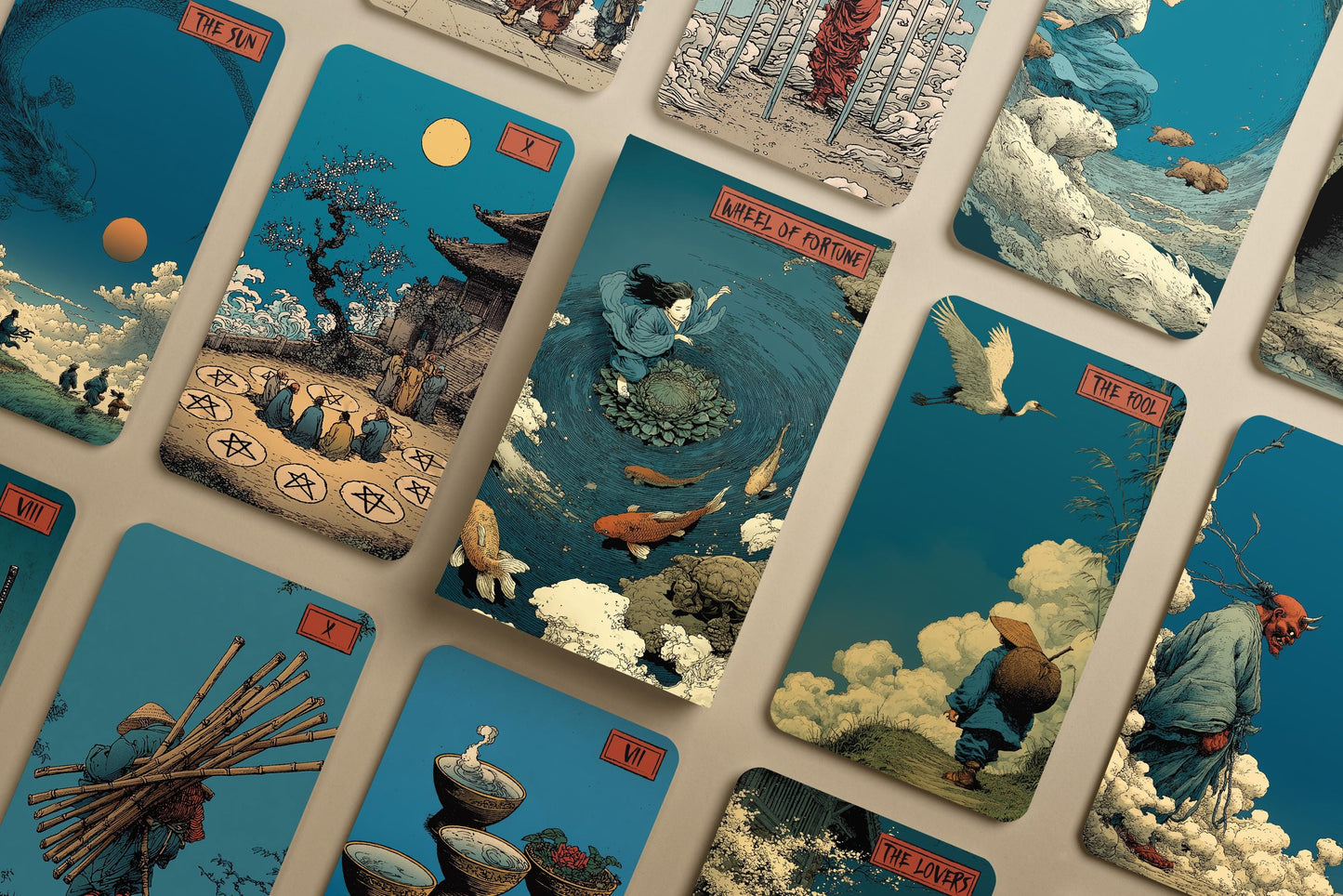 Far East Tarot Destesi – Tam 78 Kartlık Geleneksel Tarot – Asya İlhamlı Kehanet Kartları – Rider–Waite Uyumlu