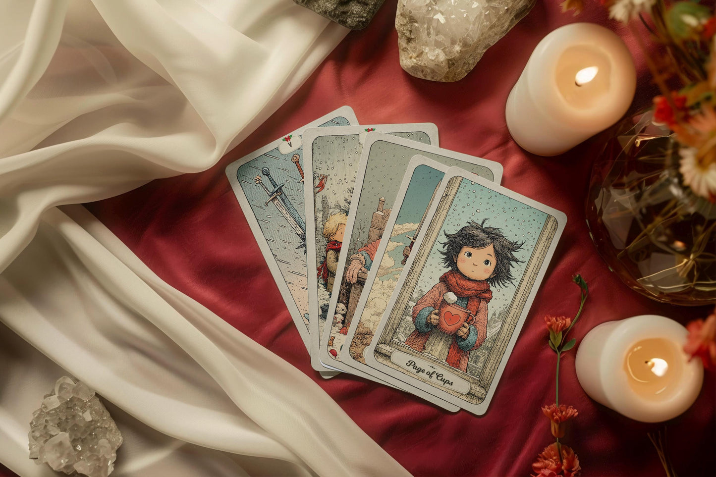 Christmas Tarot – 78 Kartlık Deste – Küçük Prens Esintili – Çizgi Film Tarzı – Eğlenceli Kış Kehaneti – Rider Waite Uyumlu