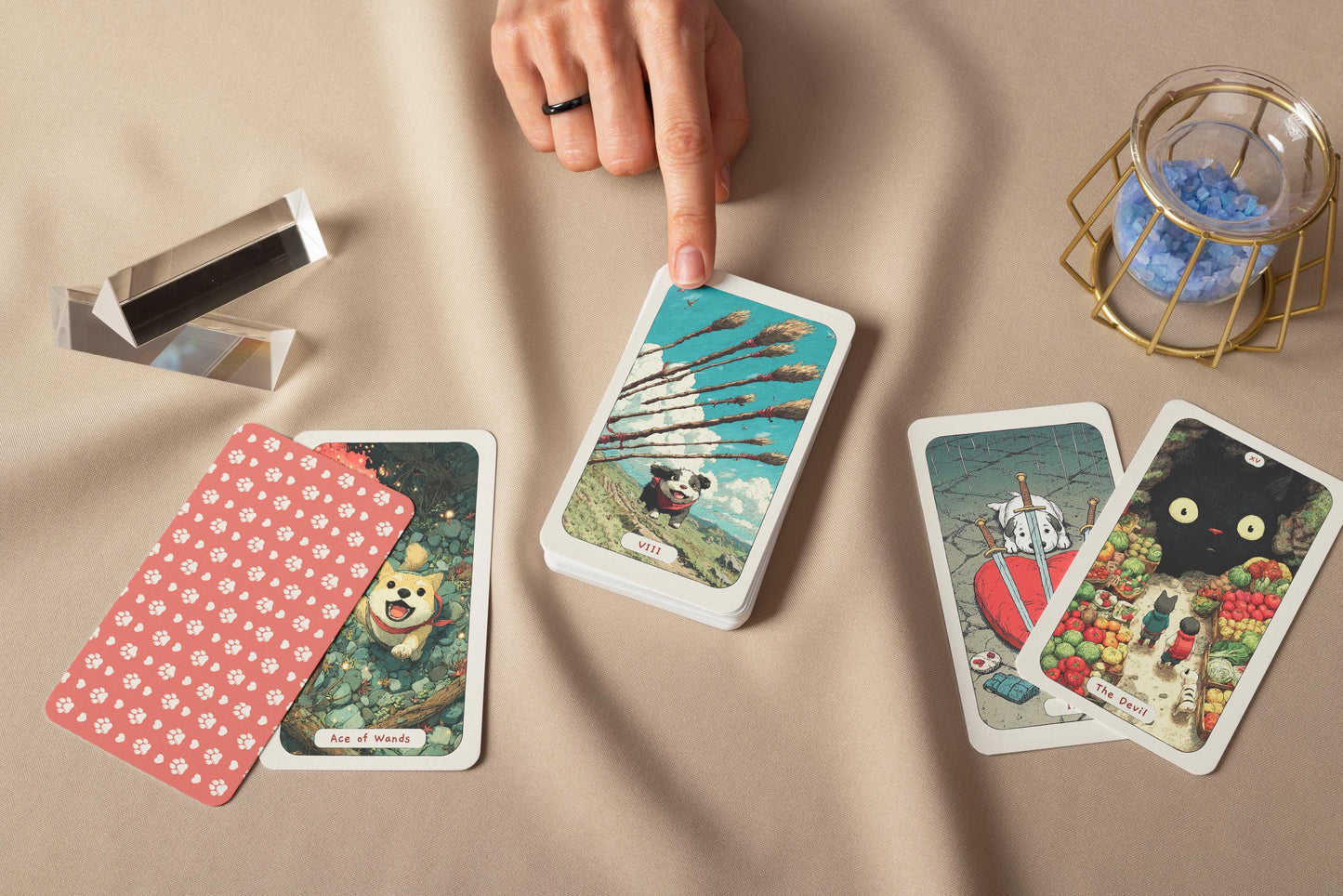 Paw Tarot Destesi – Sevimli Hayvan Temalı 78 Kartlık Tam Tarot Destesi – Ghibli İlhamlı Evcil Hayvan Kehanet Kartları – Rider–Waite Uyumlu