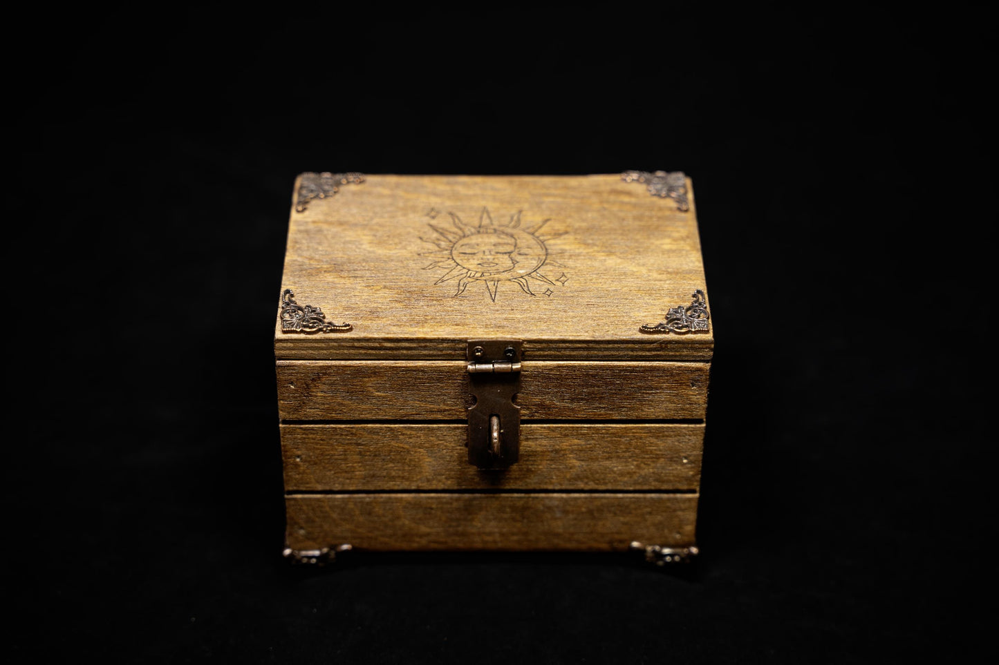 Tarot Card Storage Box - Wooden Tarot Box with Sun &amp; Moon - Gothic Witchy Divination Chest - Fits Tarot Deck Box